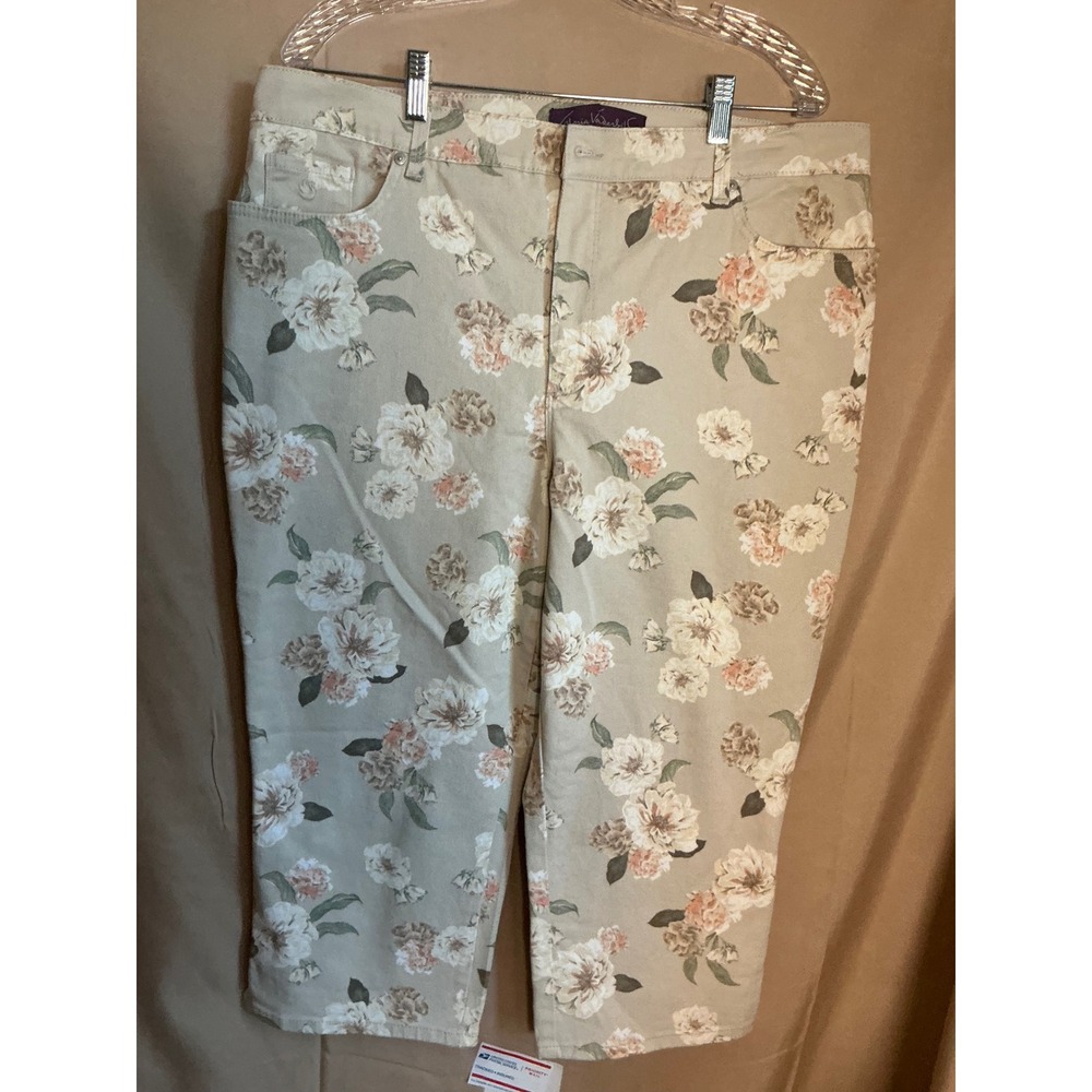 Gloria Vanderbilt Amanda Crop Pants Womens 18 Tan Floral Excellent Stretch High